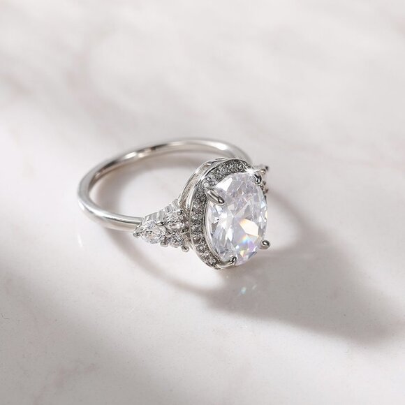 🌸Beautiful Noble Oval Pure CZ Macro Pave Silver Wedding Luxury Rings, K936
